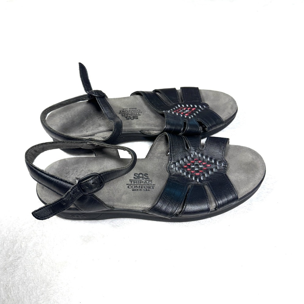 SAS Huarache Sandals Women's US 7.5M Black Leather Tripad Comfort Ankle Strap